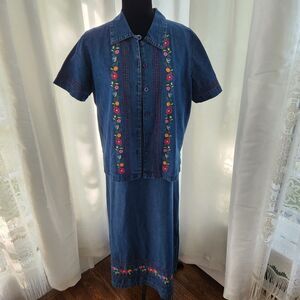 Erika Blue Maxi Dress with Floral Embroidery